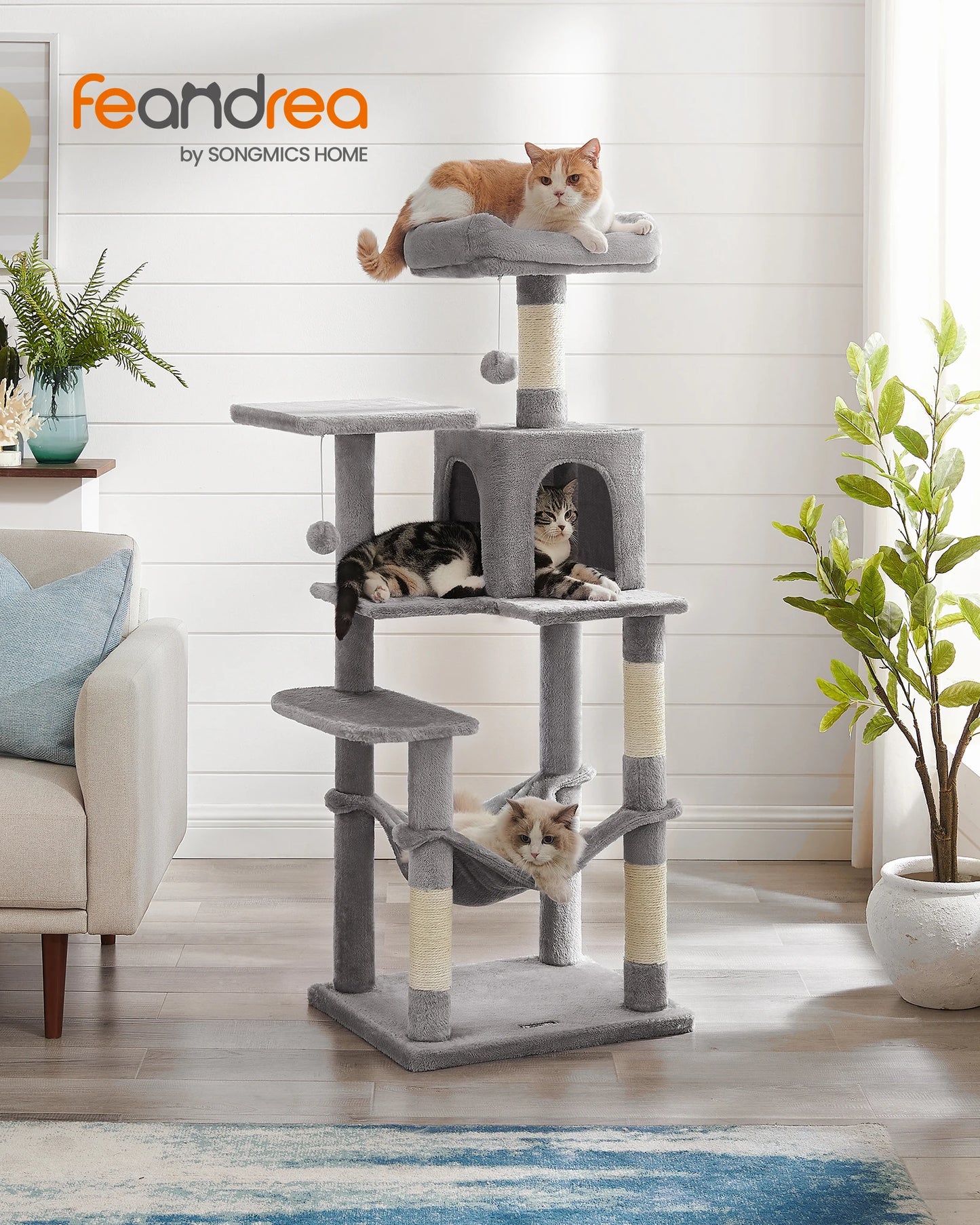 Feandrea 56 Inch Multi-Level Cat Tree with Scratching Posts