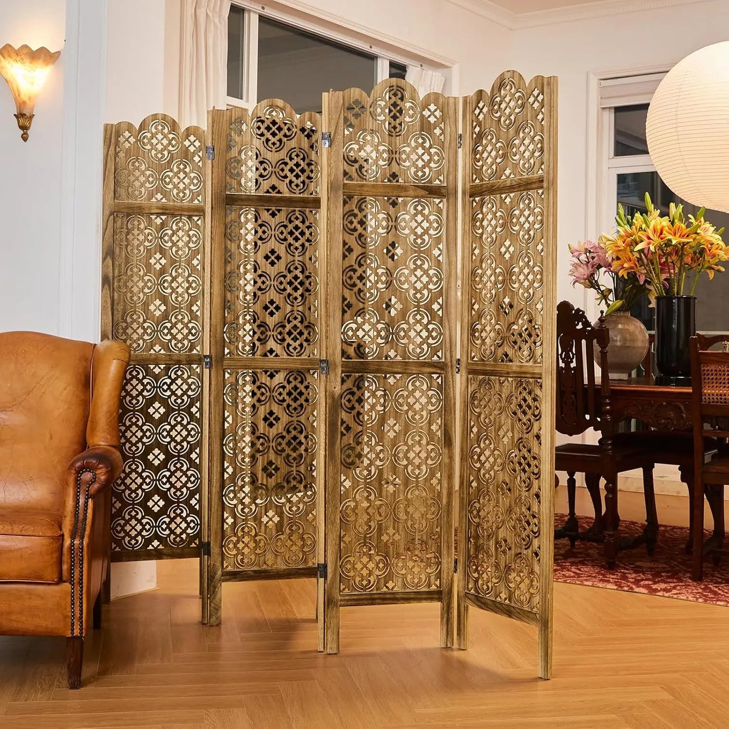 68.9Inch Folding Room Divider 6Panel Carved Privacy Screens