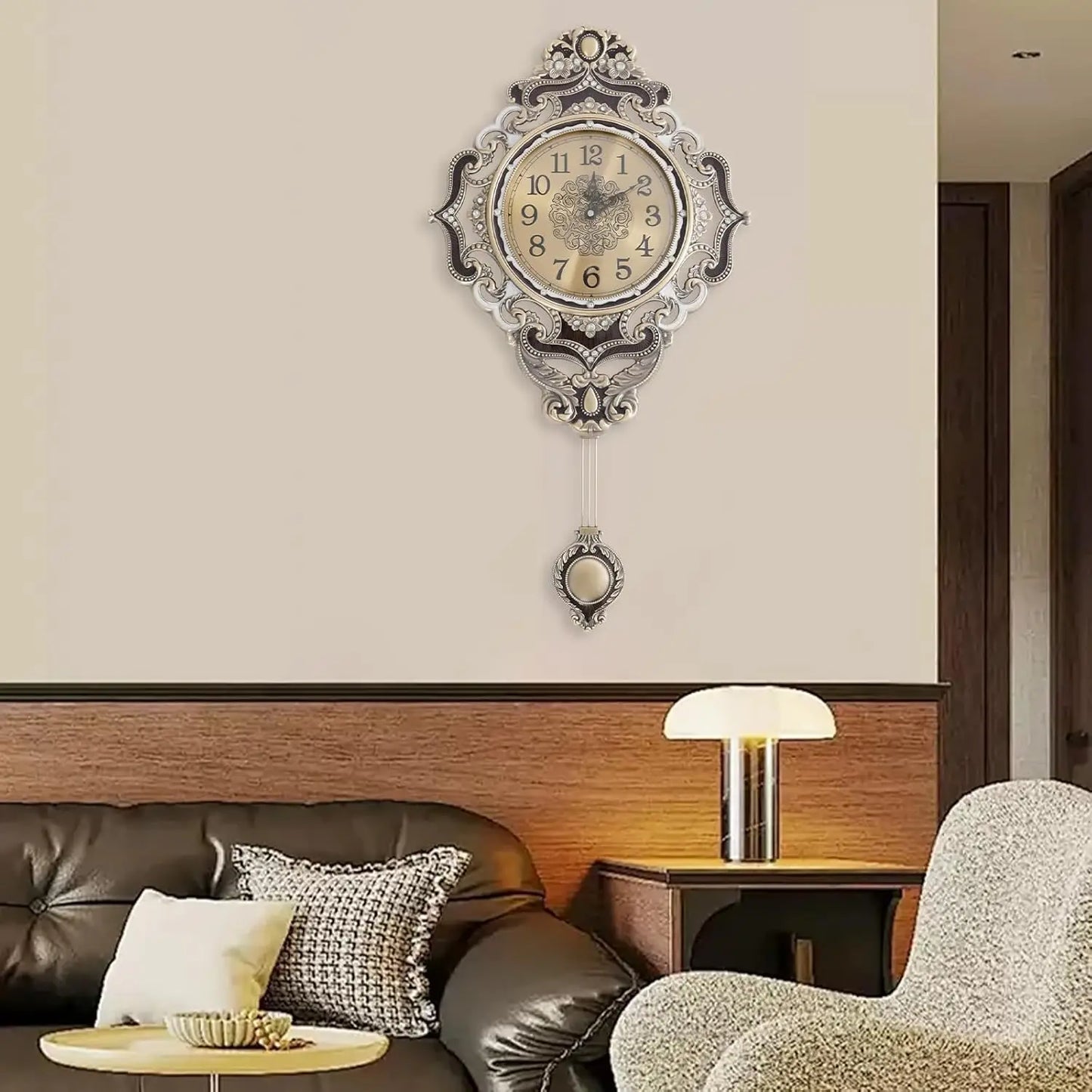 Retro Decorative Wall Clock With Pendulum European Style