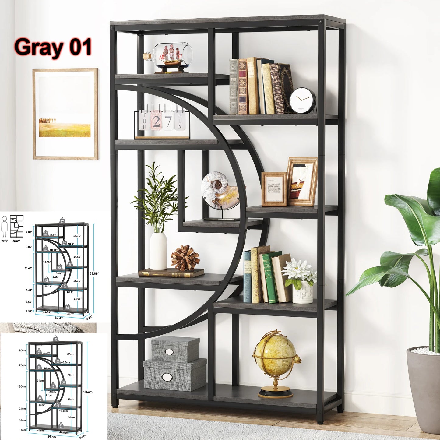 Tribesigns 5 Tier Industrial Etagere Bookcase Freestanding Display Shelf