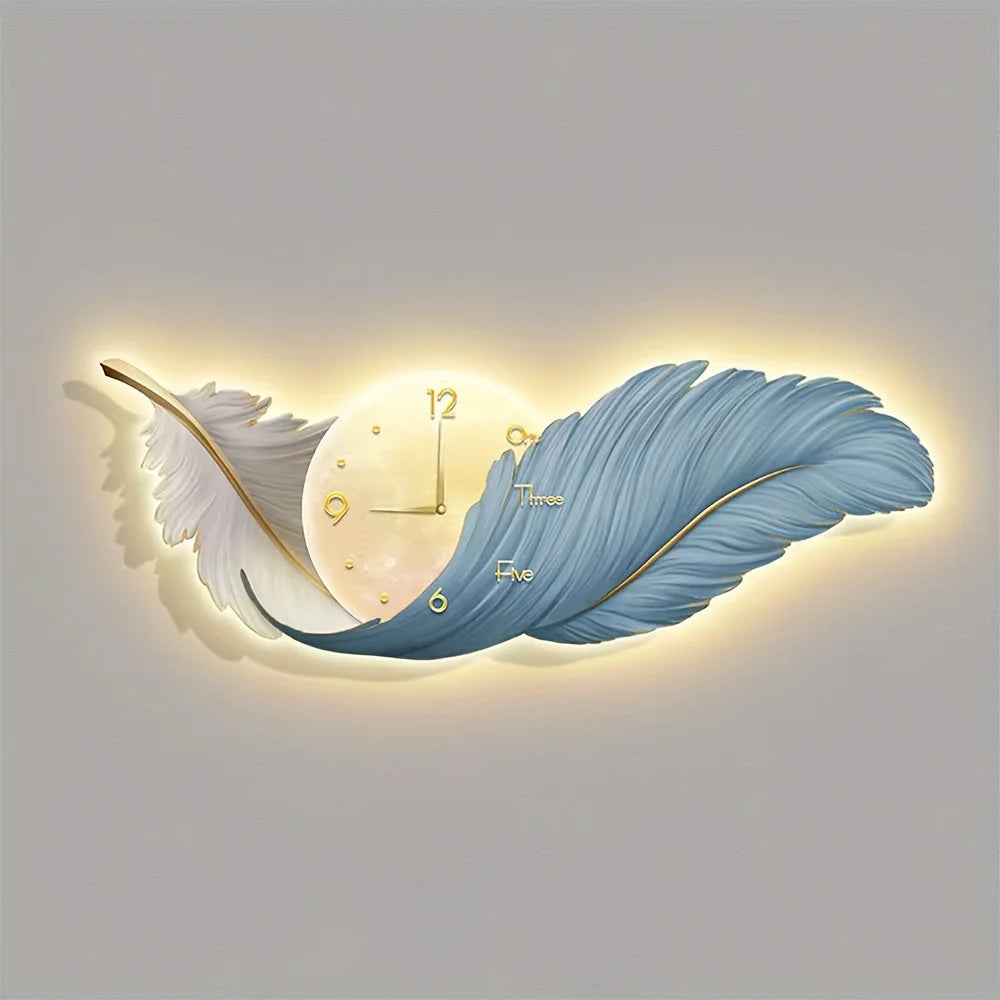 Feather Themed Wall Clock With Soft LED Lights