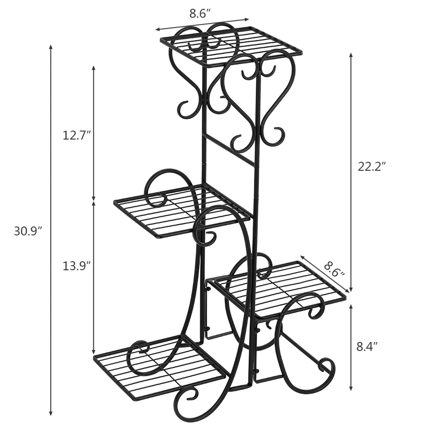 Black Metal Square Flower Shelves Plant Stand for Indoor Outdoor