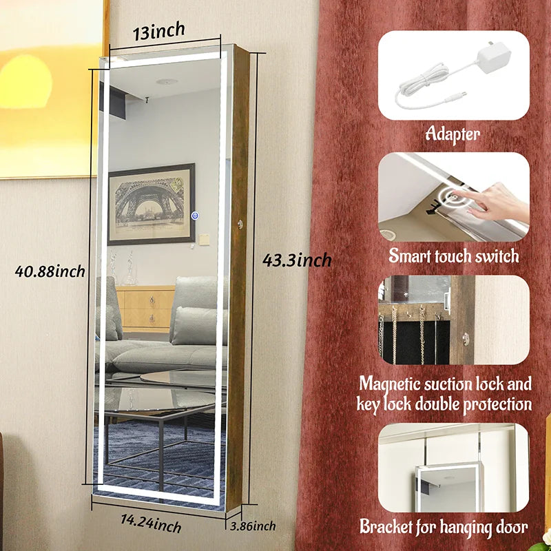 Jewelry Organizer With LED Lights Full Length Mirror