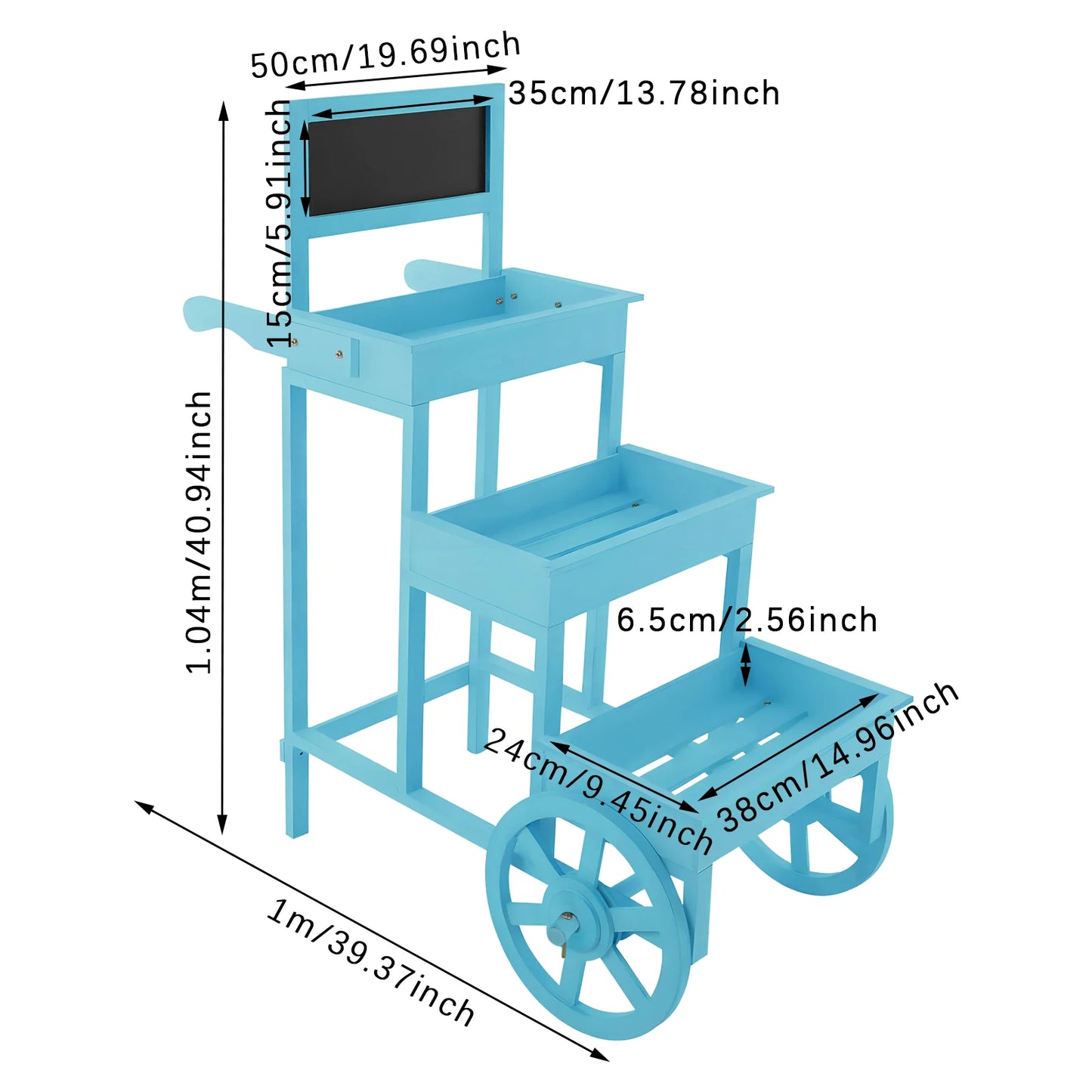 3-Tiered Flower Cart Display Stand With Blackboard Wheels