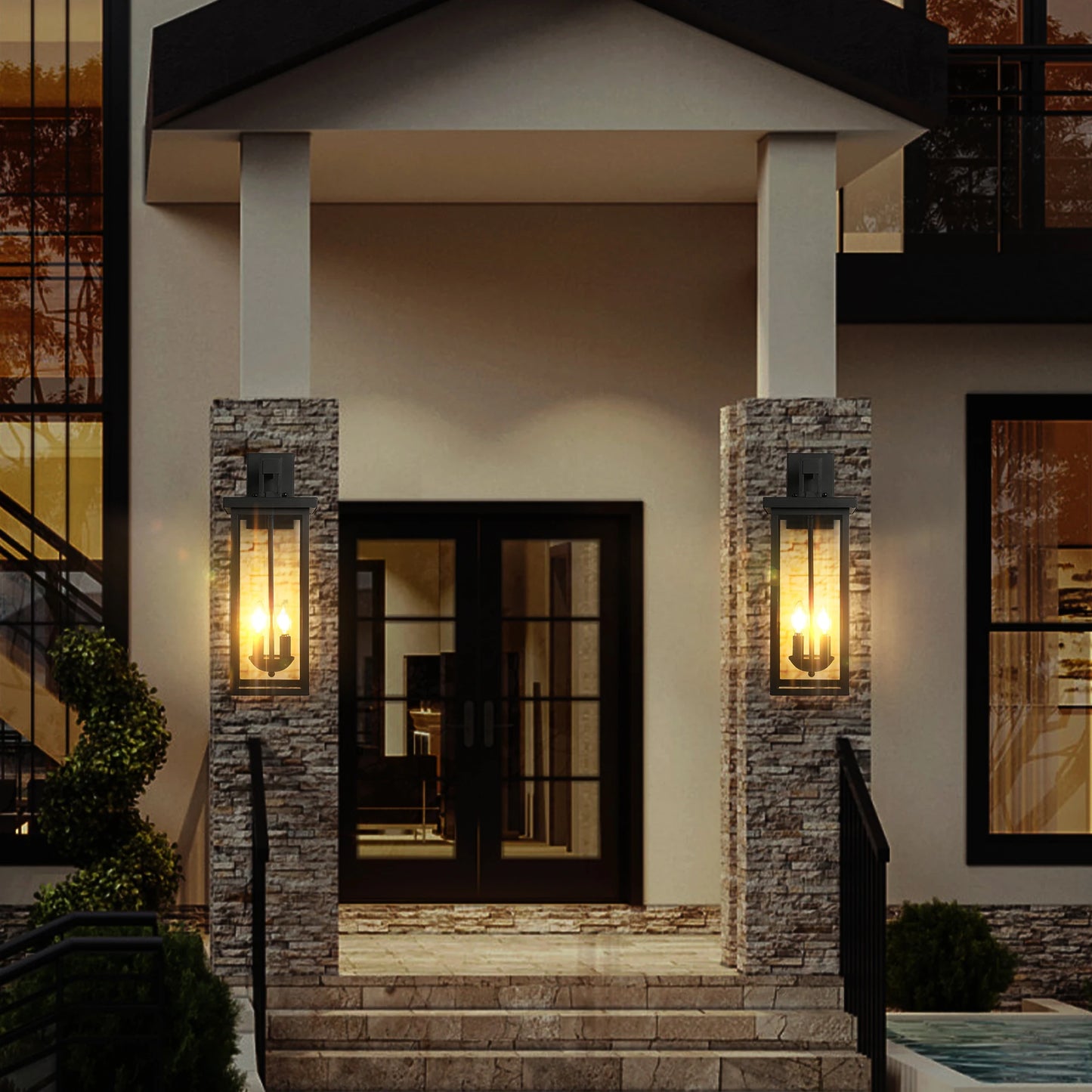 ARLGSITE Outdoor Wall Lantern With Dusk To Dawn Sensor Glass