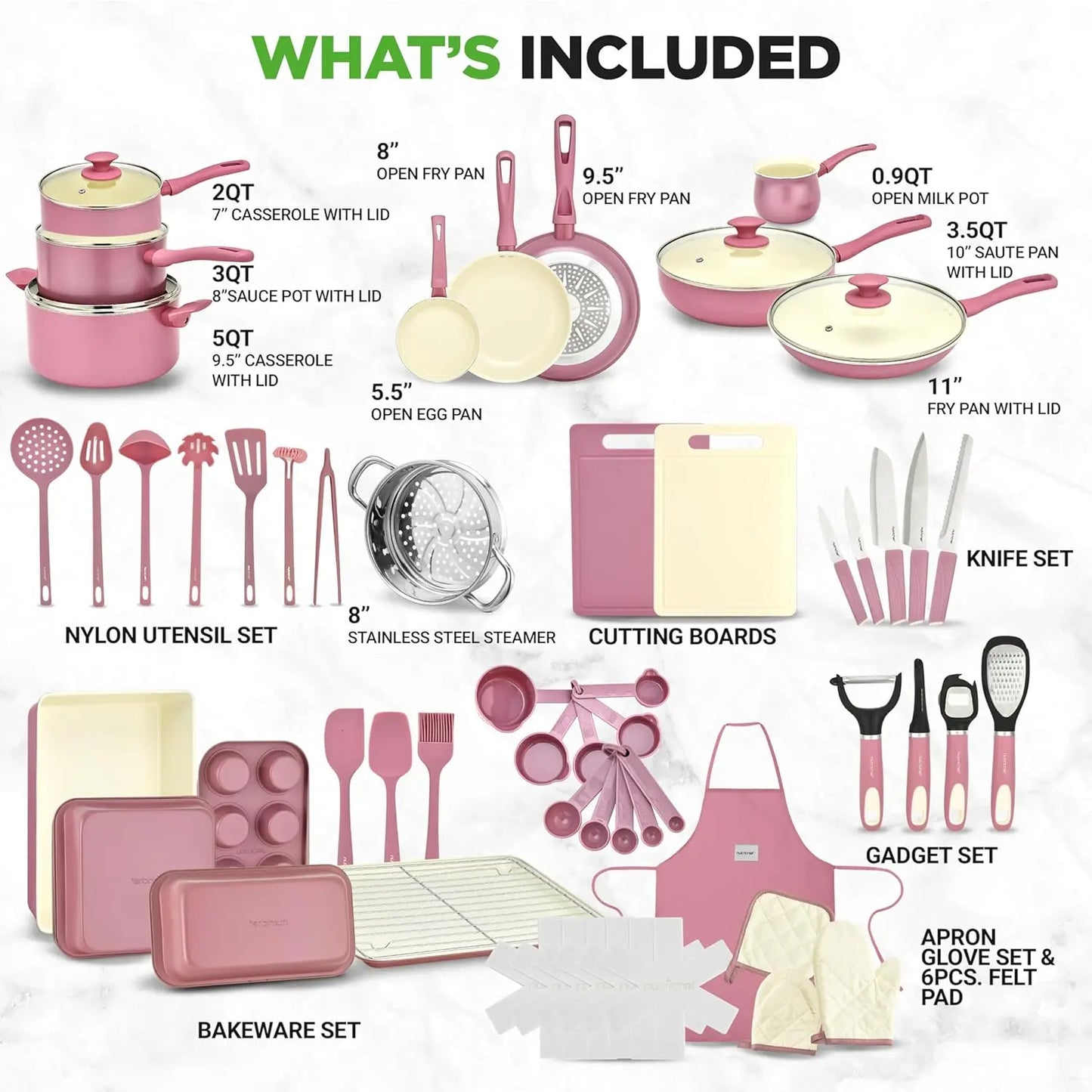 54 Piece Ceramic Nonstick Cookware Set With Utensils Bakeware And Knife Set For Gas And Electric Stoves