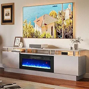 80 Inch Modern Electric Fireplace TV Stand With LED Lights