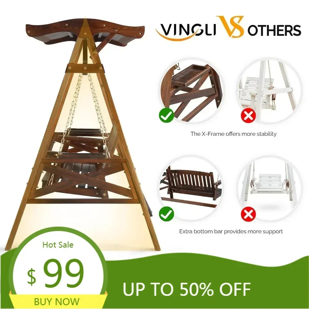Weather-Resistant Outdoor Swing With Stand And Canopy