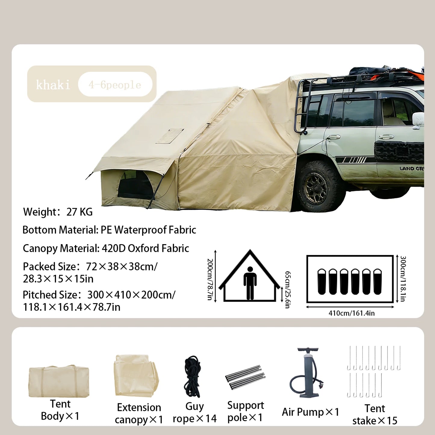 Pakicetus Inflatable Camping Tent With Skylight And Quick Air Flow