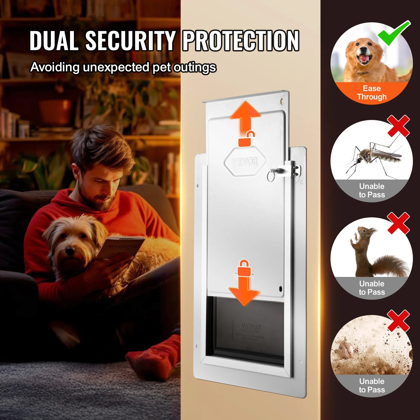 SucceBuy Metal Frame Pet Door with Lock and Weatherproof Flaps