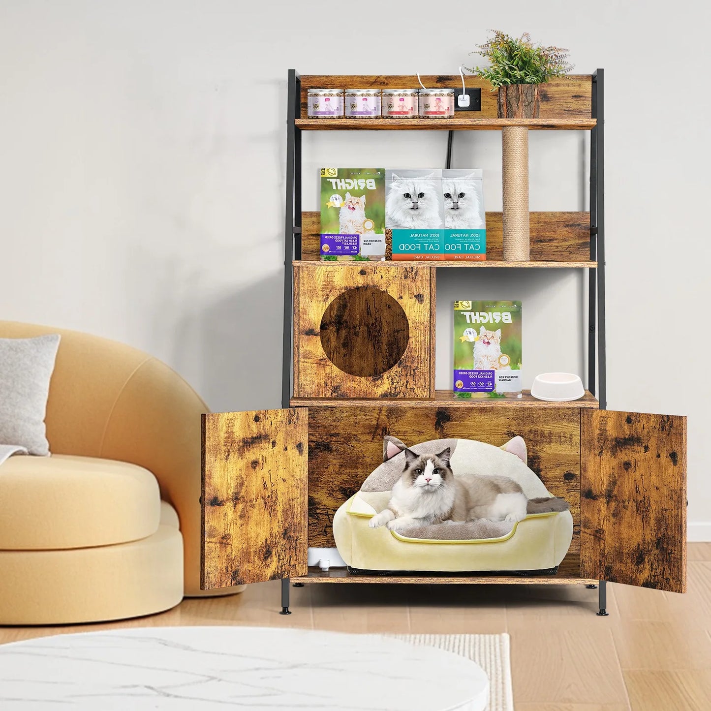 Cat Litter Box Enclosure with Storage and Cat Tree