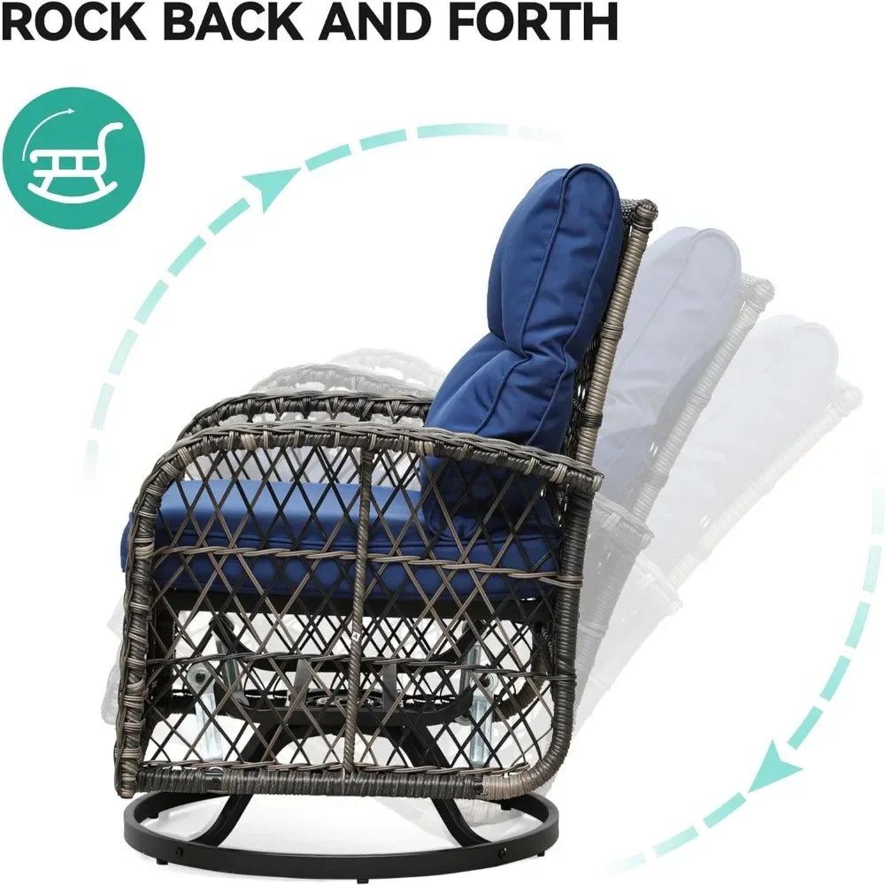 3 Piece Wicker Swivel Glider Rocker Bistro Set for Outdoors