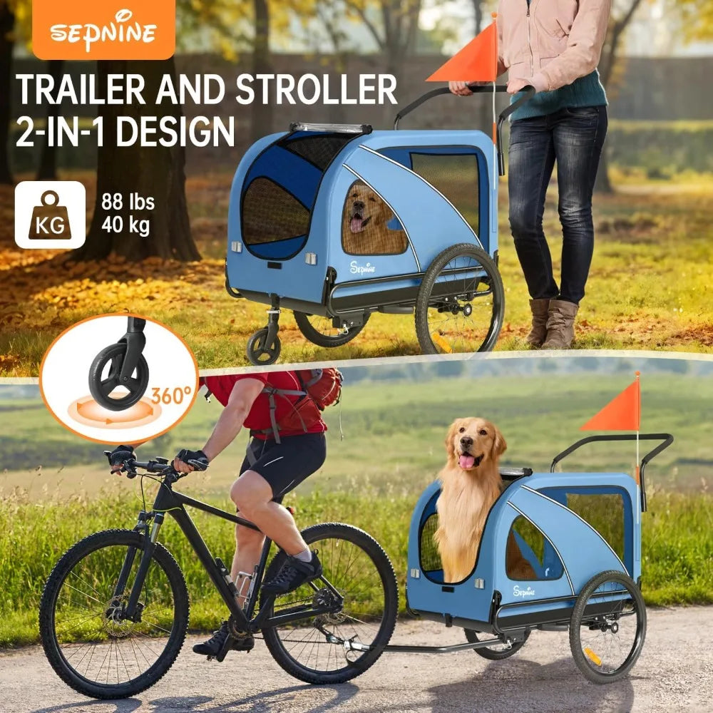 Dog Bike Trailer and Stroller for Pets Up to 88 Pounds