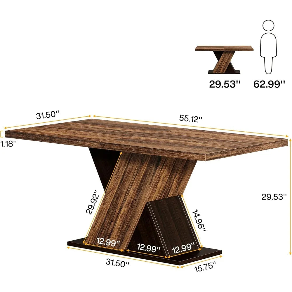 55 Inch Rustic Brown Farmhouse Dining Table For Four