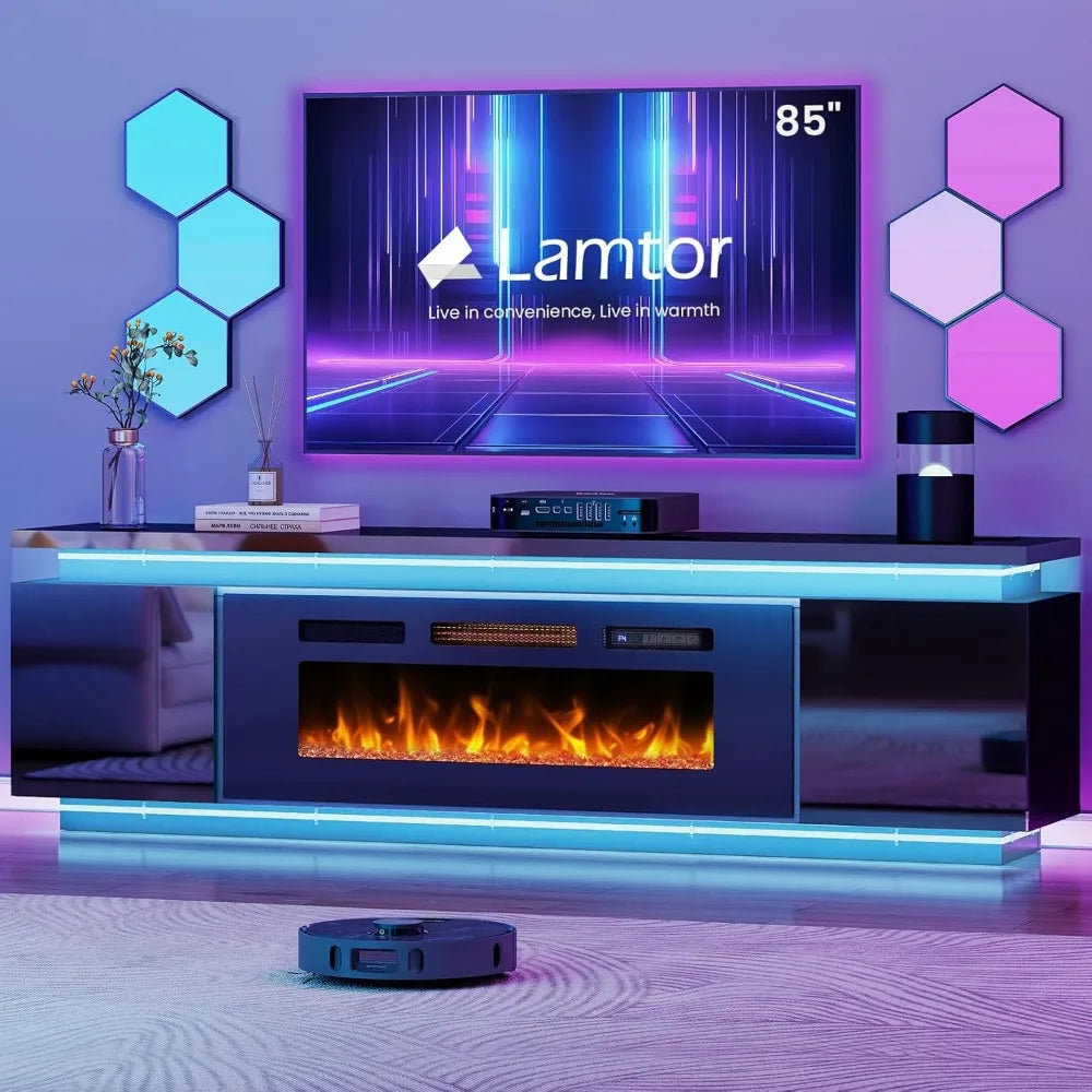 Angduo 85 Inch Fireplace TV Stand With 40 Inch Fireplace