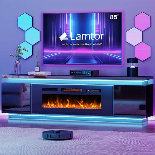 Angduo 85 Inch Fireplace TV Stand With 40 Inch Fireplace
