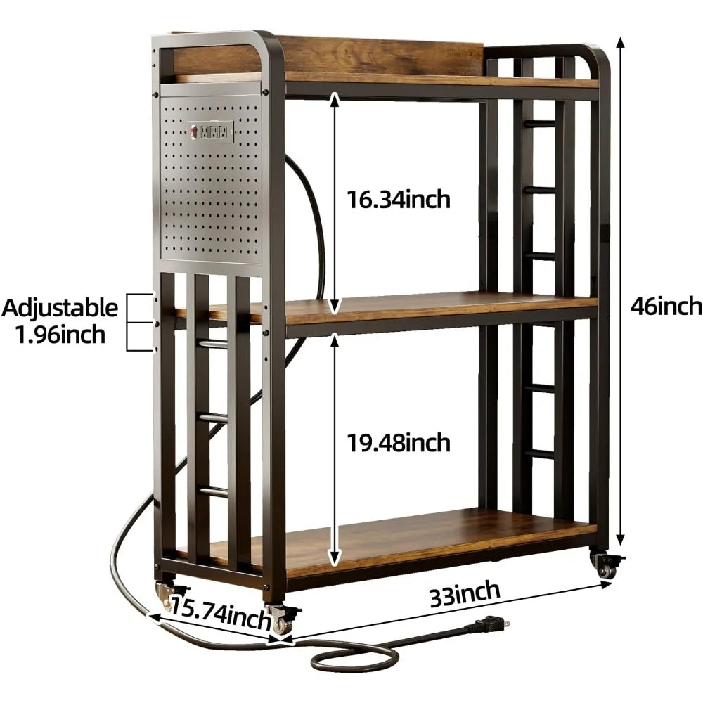DAFIFY Kitchen Bakers Rack With Power Outlet And Pegboard