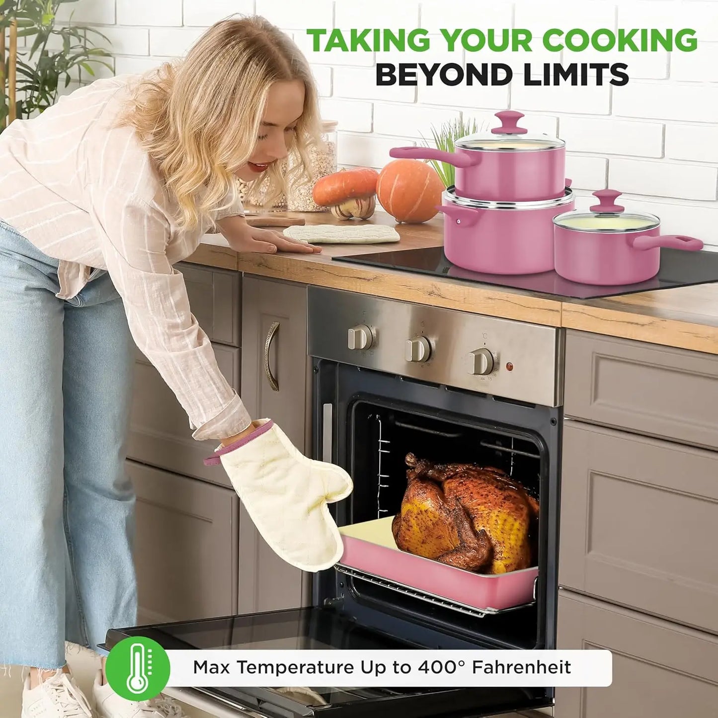 54 Piece Ceramic Nonstick Cookware Set With Utensils Bakeware And Knife Set For Gas And Electric Stoves