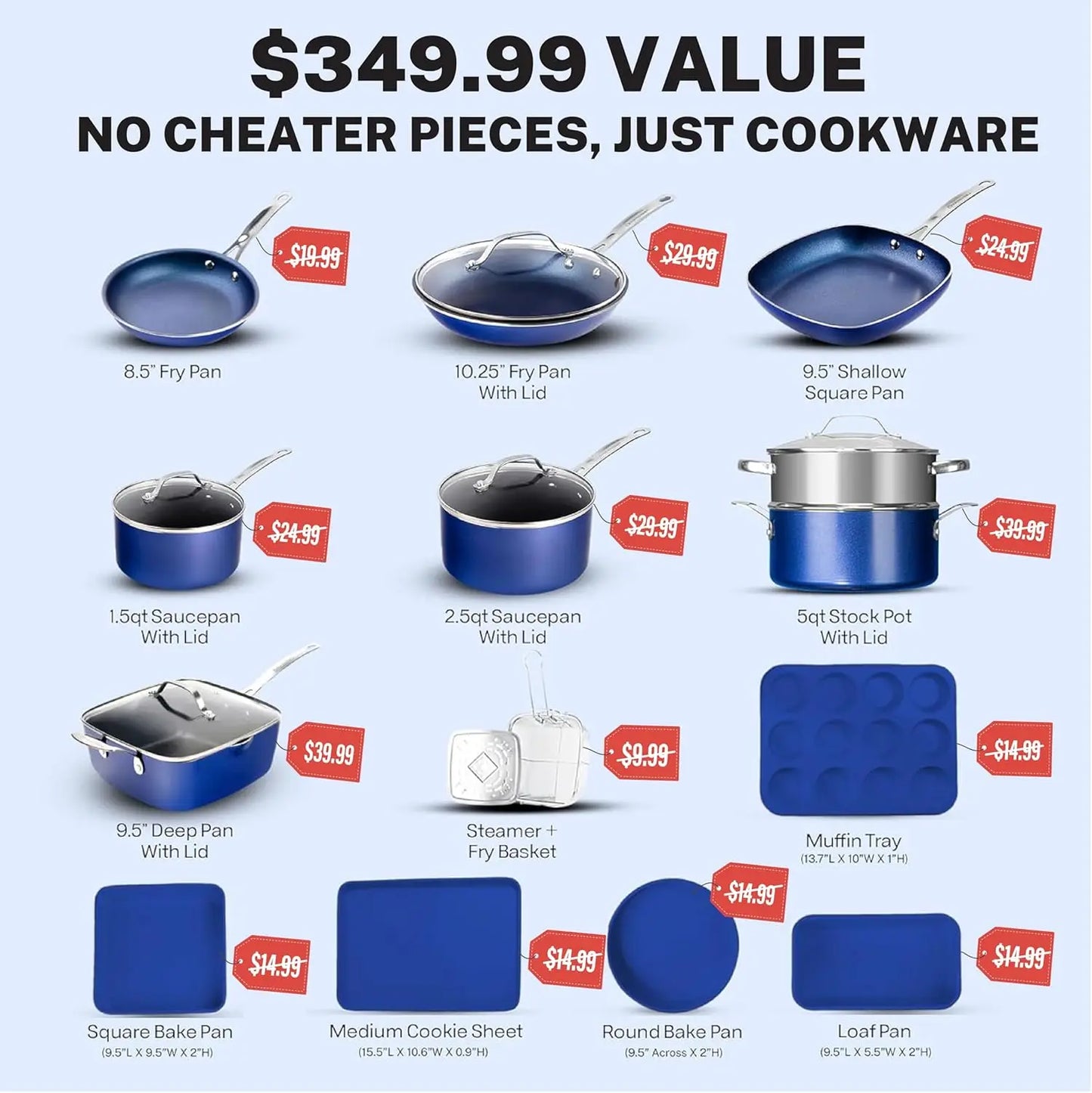 XMSJ True 20 Piece Pots And Pans Set Nonstick Cookware