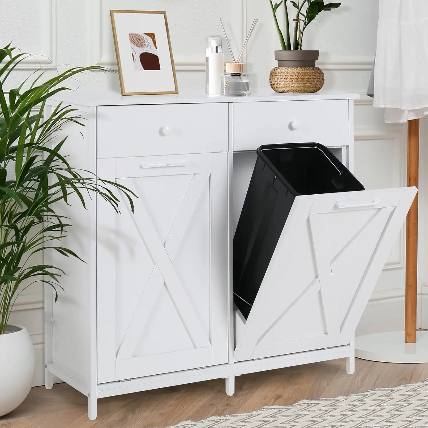 Double Tilt Out Trash Cabinet Pet Proof Hidden Drawer Kitchen