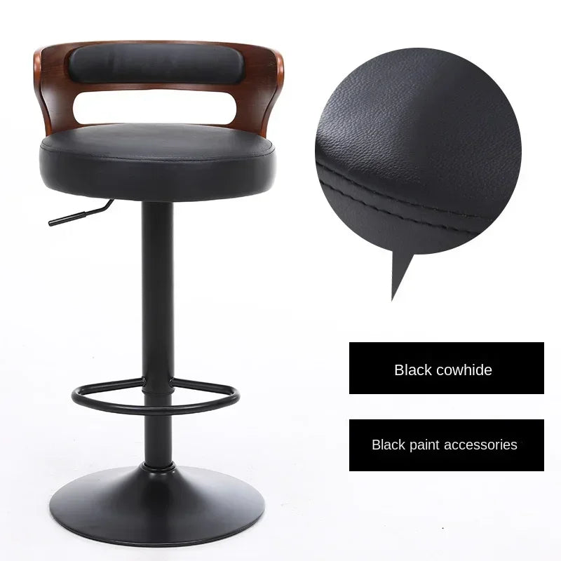 Modern Front Desk High Chair Solid Wood Bar Stool Swivel