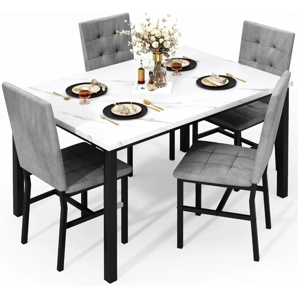 Dining Table Set For Four With Faux Marble Finish Modern