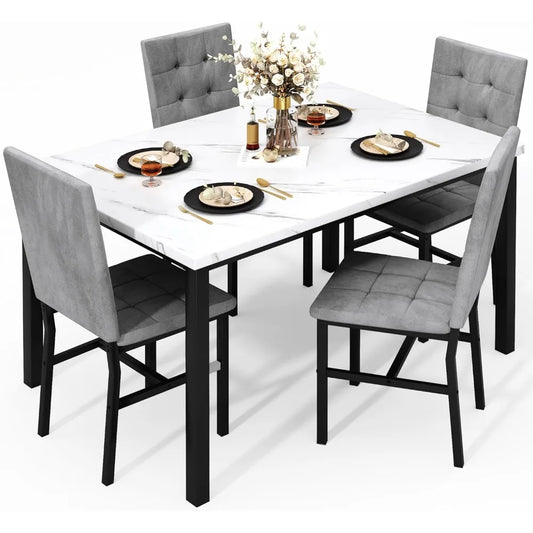 Dining Table Set For Four With Faux Marble Finish Modern