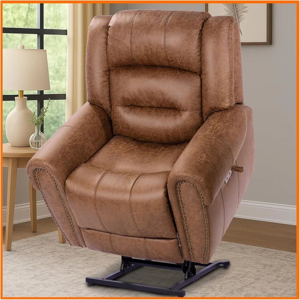 Nut Brown Lay Flat Power Lift Recliner With Heat Massage