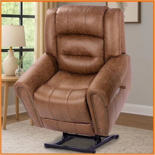 Nut Brown Lay Flat Power Lift Recliner With Heat Massage
