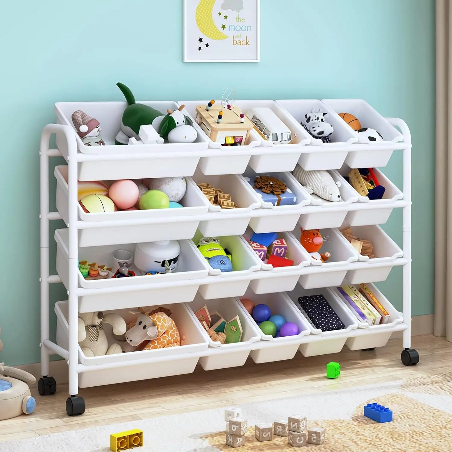 Kids Toy Storage Organizer With 4 Tier Metal Rack System