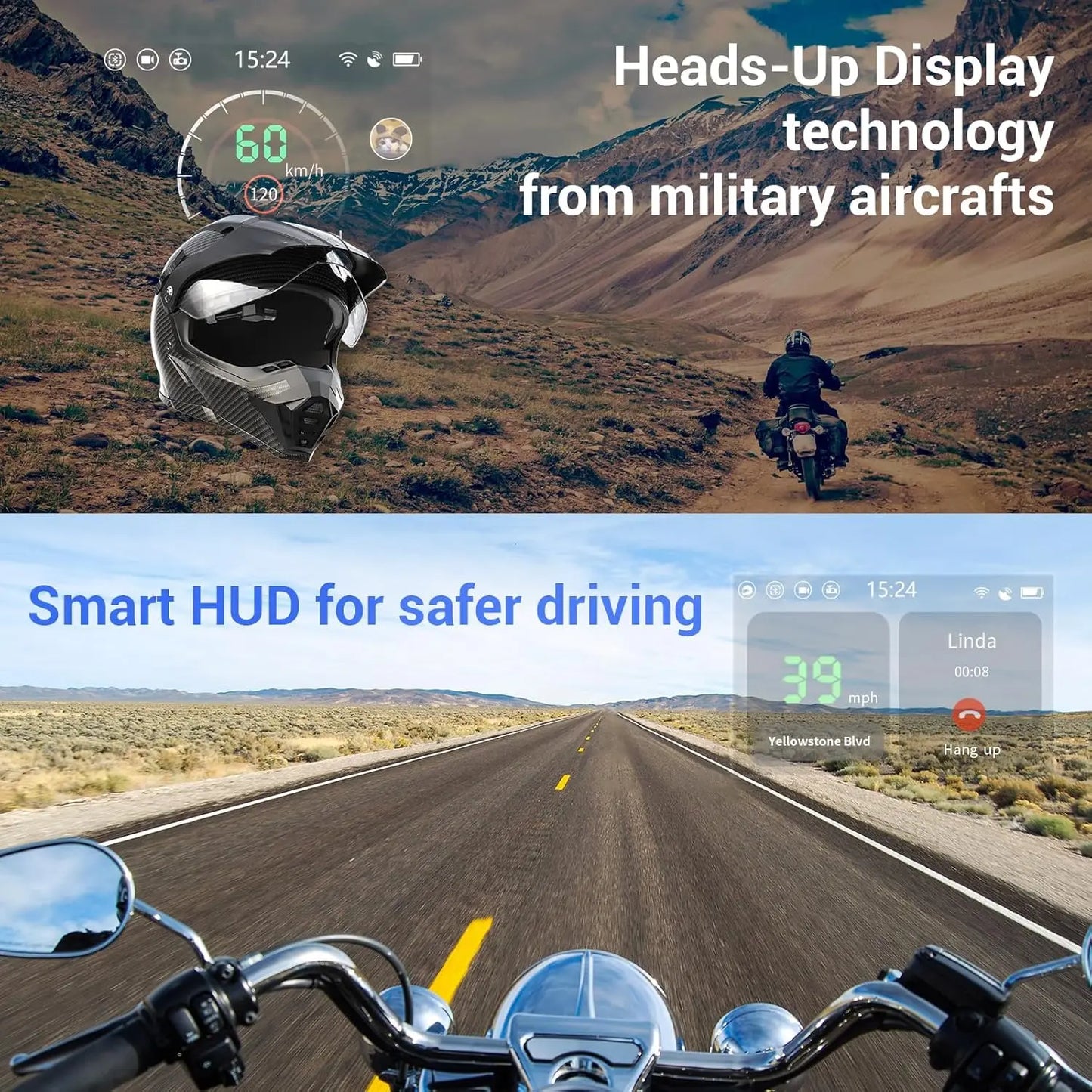 E6 Motorcycle Helmet HUD with Bluetooth GPS and Intercom