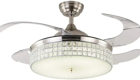 Retractable Ceiling Fan Light With Remote Crystal LED Chandelier