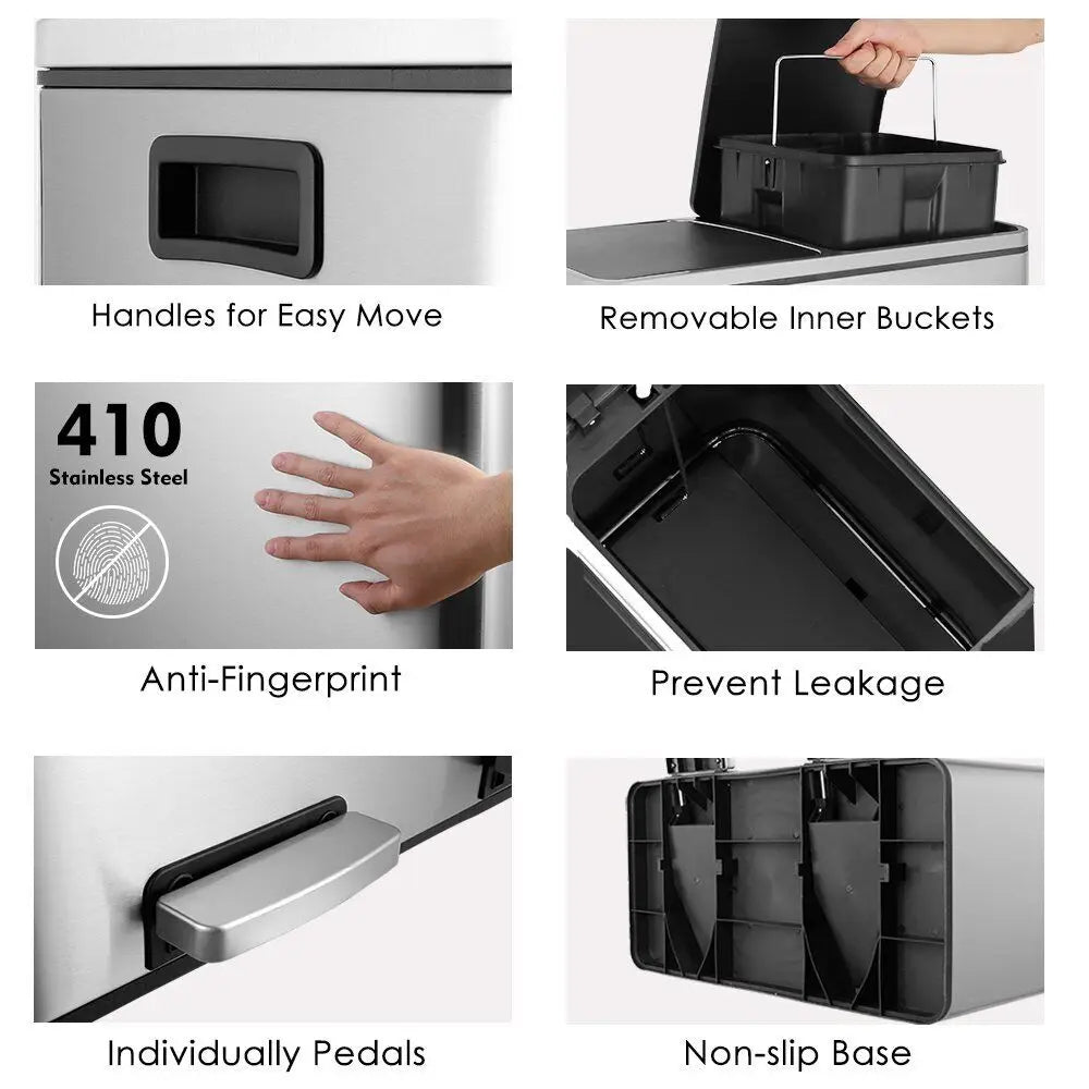 Stainless Steel Kitchen Trash Can Dual Recycling Bin With Lid