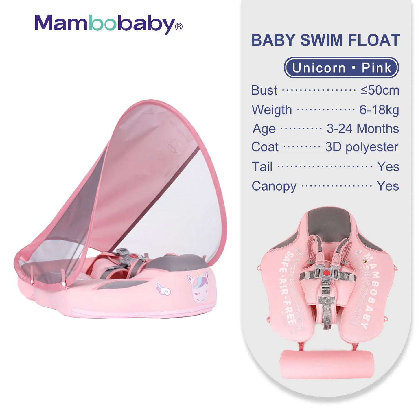 Mambobaby Baby Float with Sunshade for Safe Pool Fun