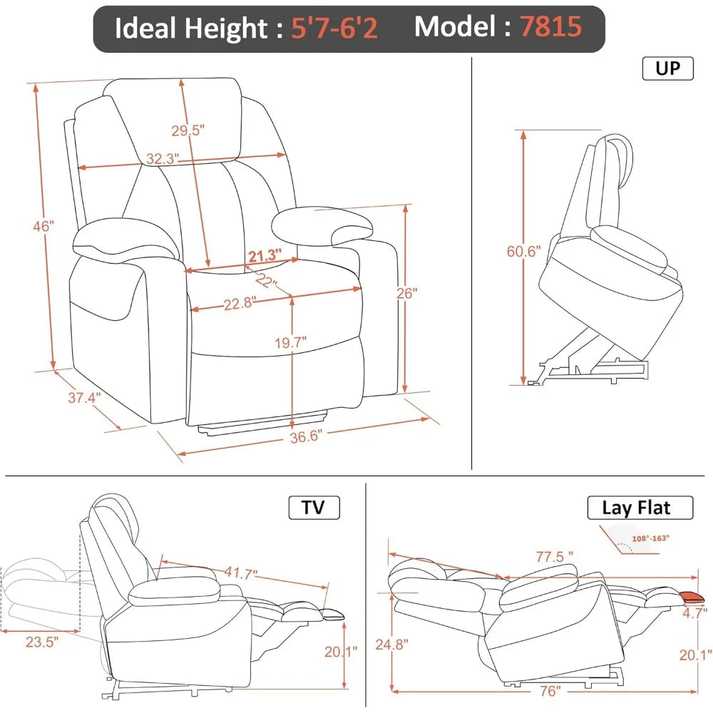 Dual Motor Lift Recliner Chair Lay Flat Massage And Heat