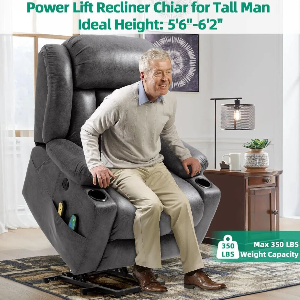 Tall Man Power Lift Recliner Chair With Massage And Heat