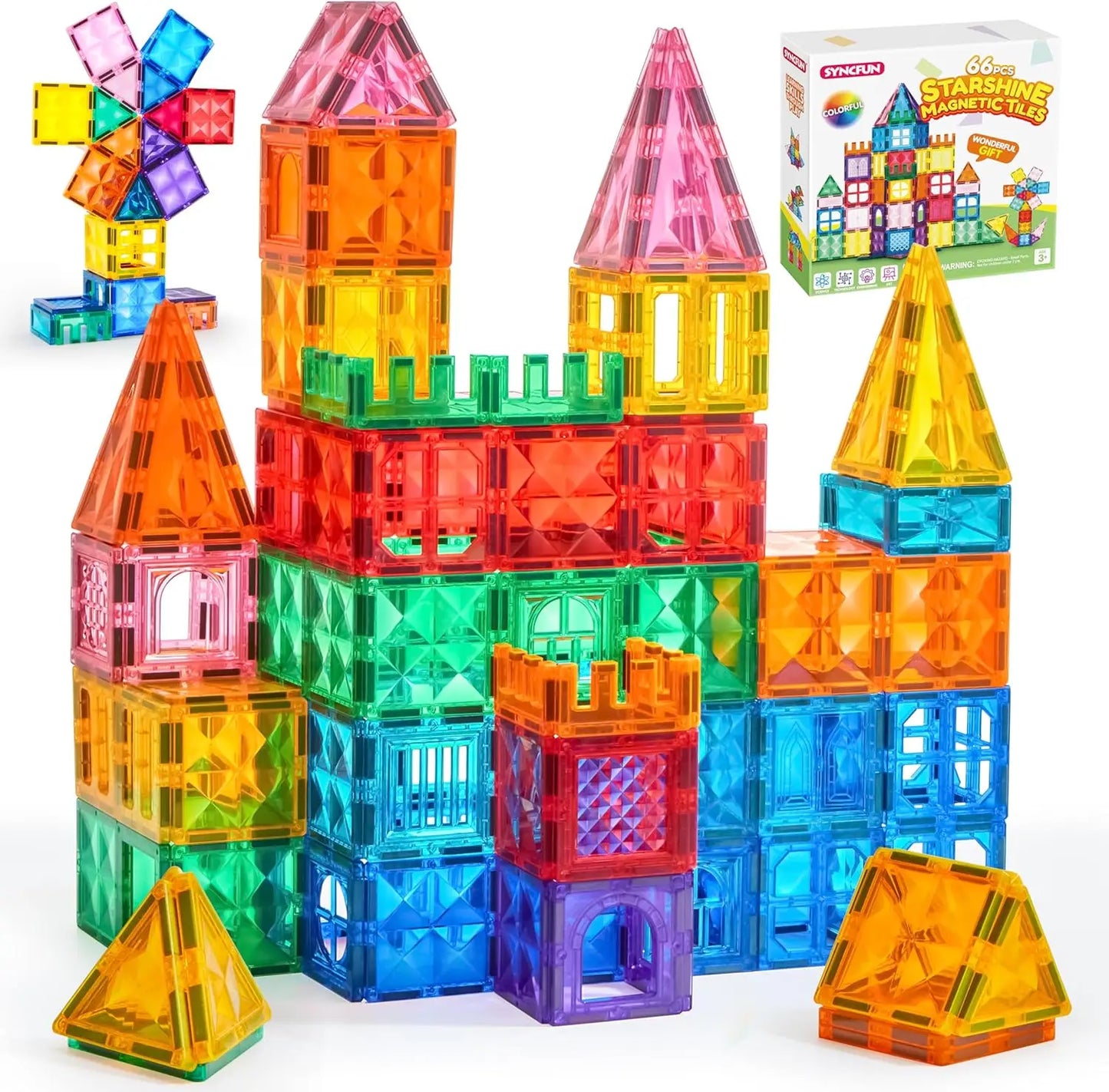 Joyfy 66Pcs Magnetic Building Tiles STEM Toy For Kids 3-8