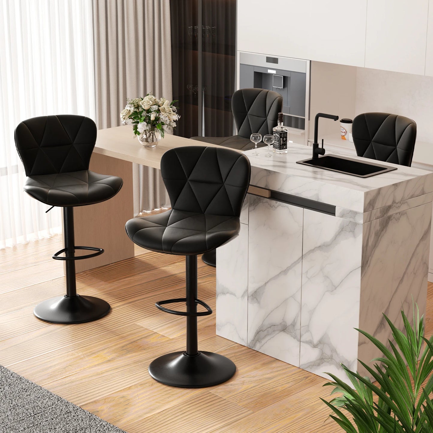 Bar Chairs 360 Degree Adjustable Faux Leather Backrest