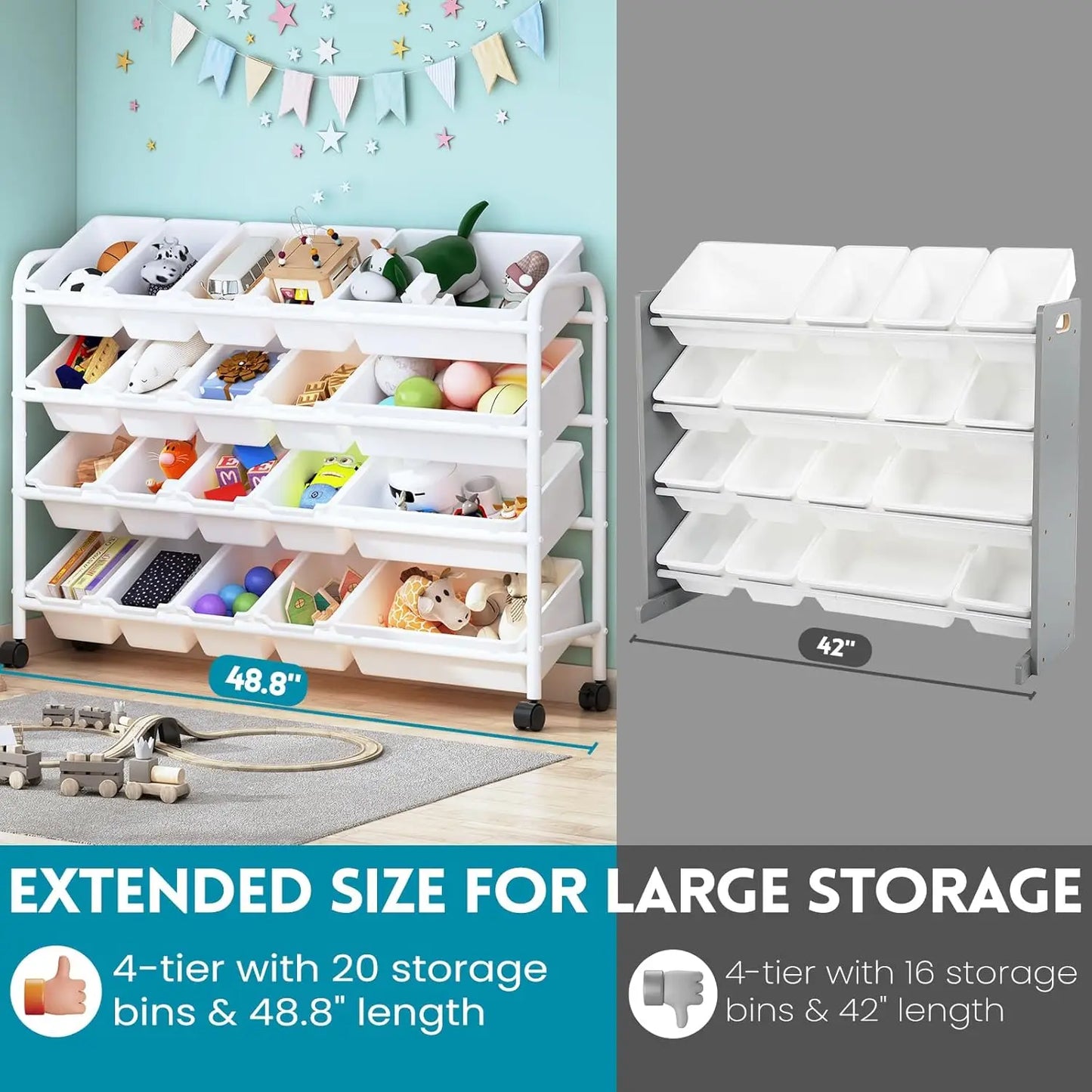 Kids Toy Storage Organizer With 4 Tier Metal Rack System