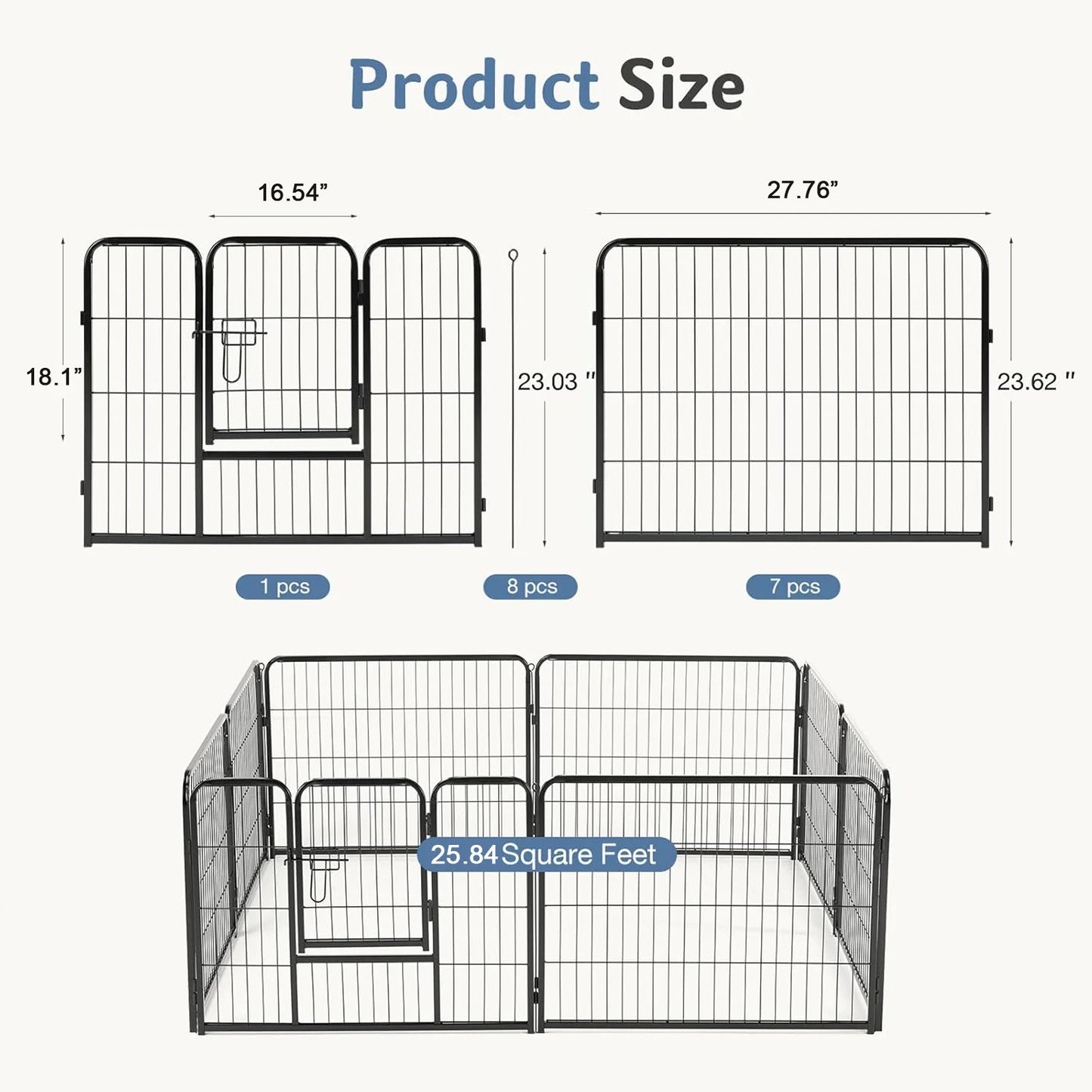 JHK Metal Eight Panel Dog Playpen Foldable Outdoor Exercise Fence