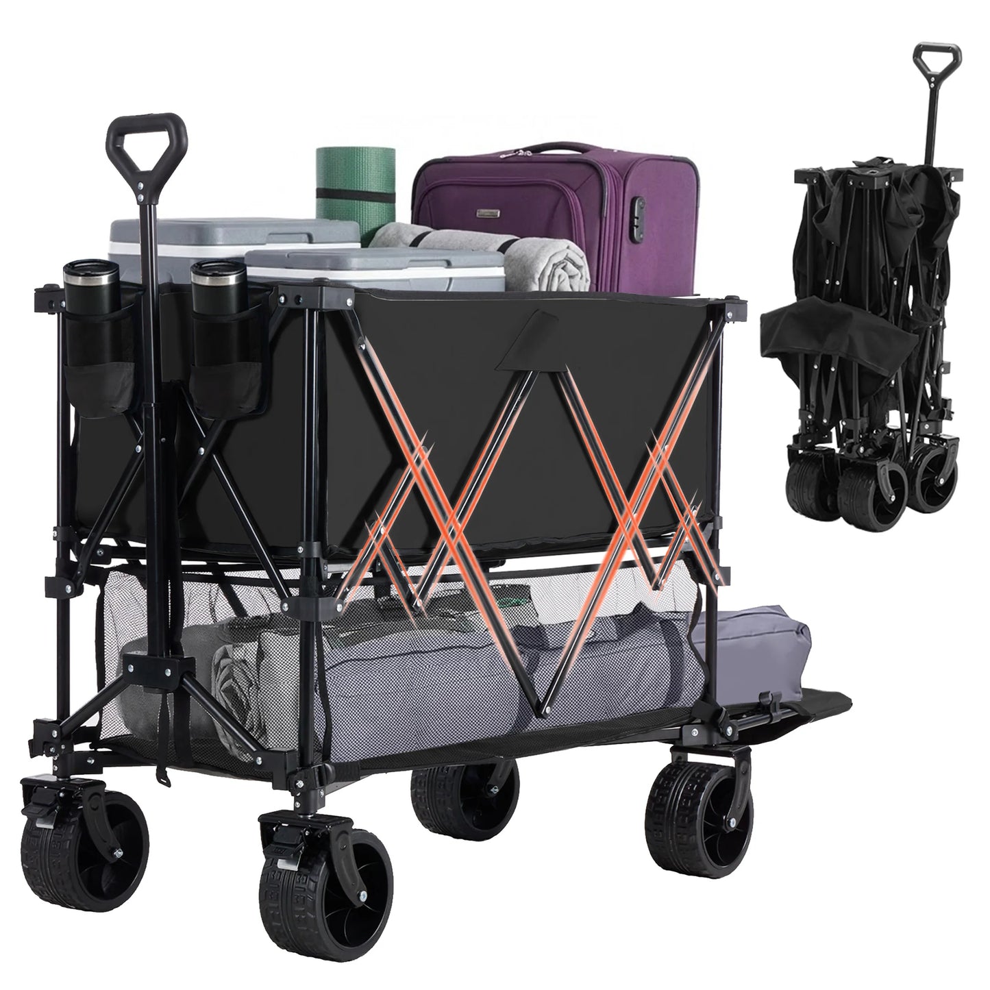 JHK Outdoor Double Decker Wagon Cart For Garden And Camping