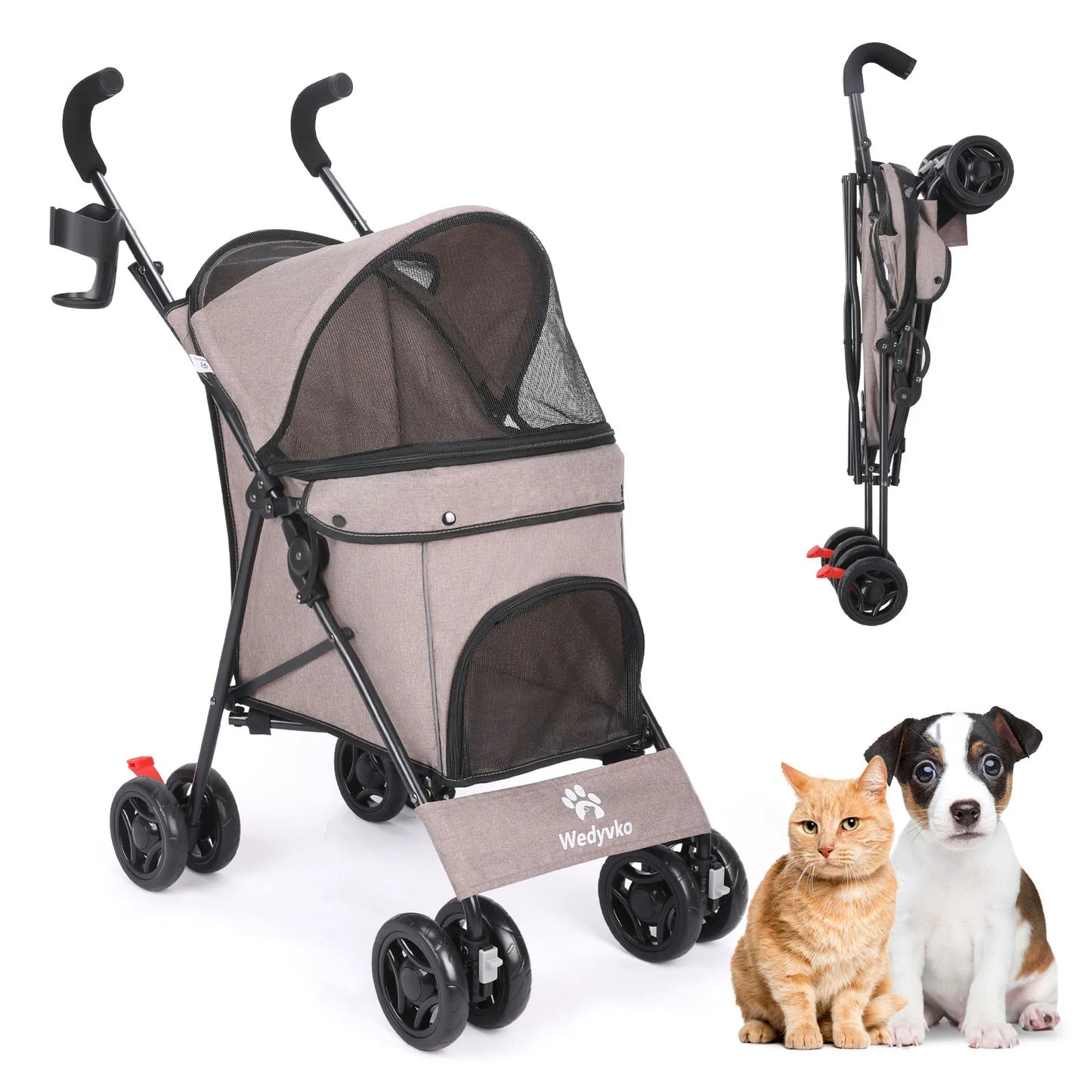 Wedyvko Pet Dog Stroller Four Wheel With Brakes And Storage