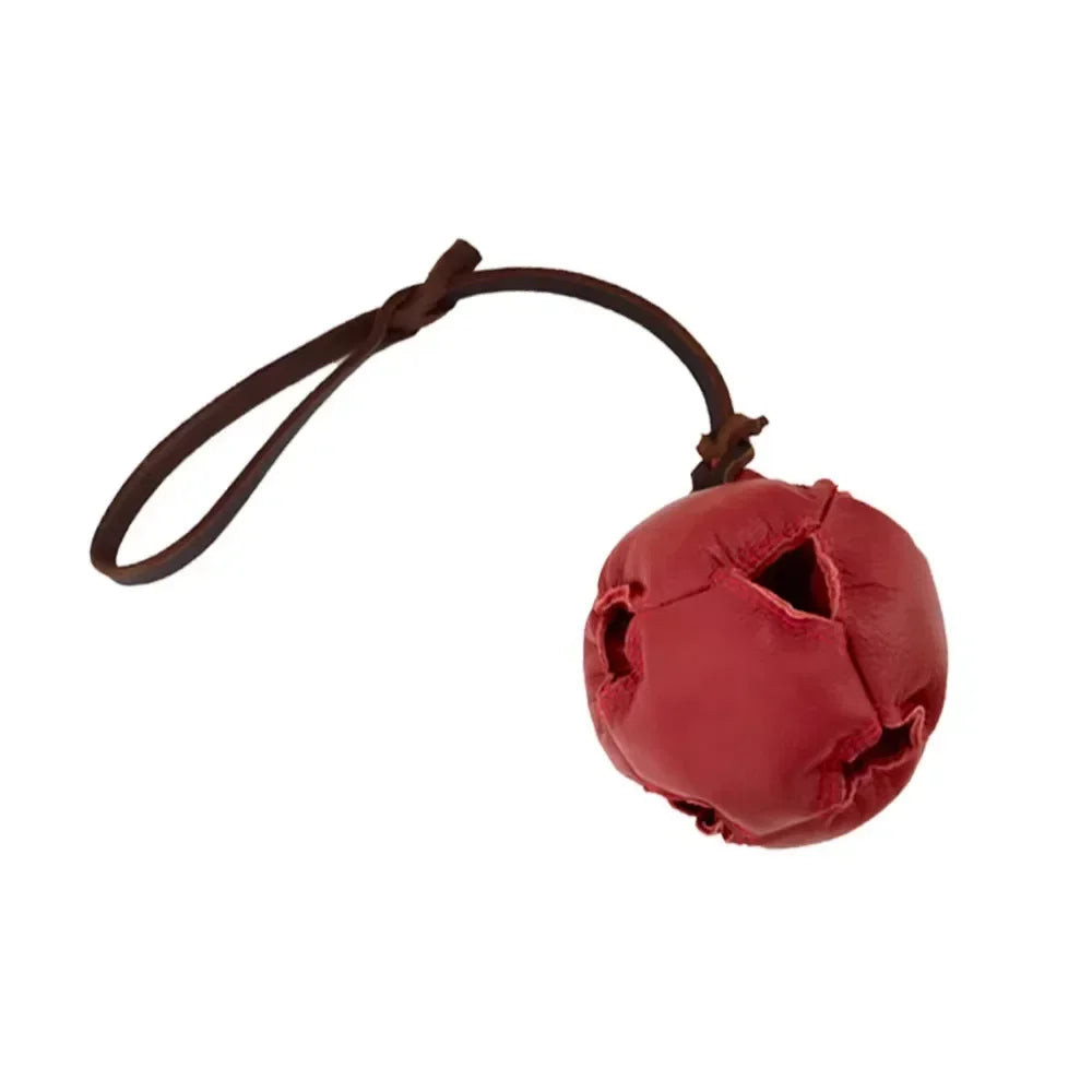 Leather Dog Training Ball Toy With Handle Tug Bite Fetch