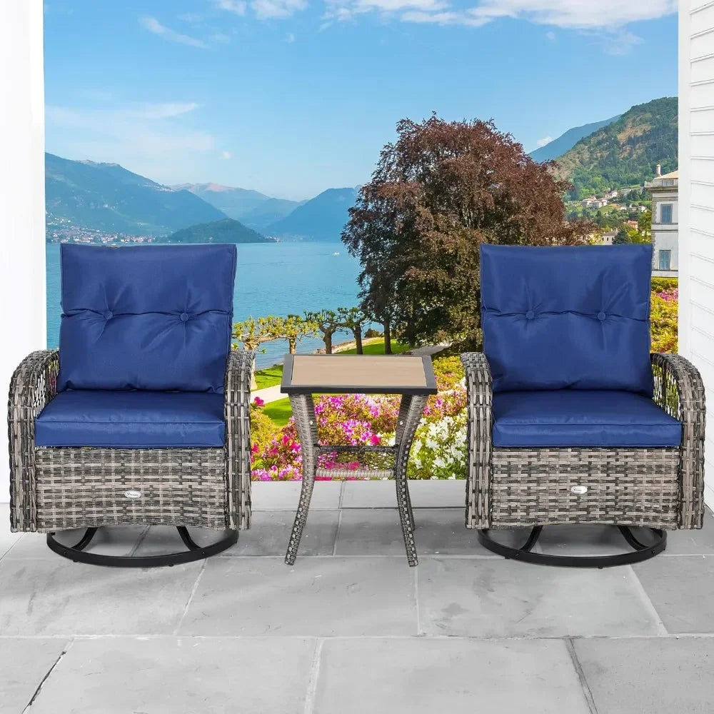3 Piece Wicker Swivel Glider Rocker Bistro Set for Outdoors
