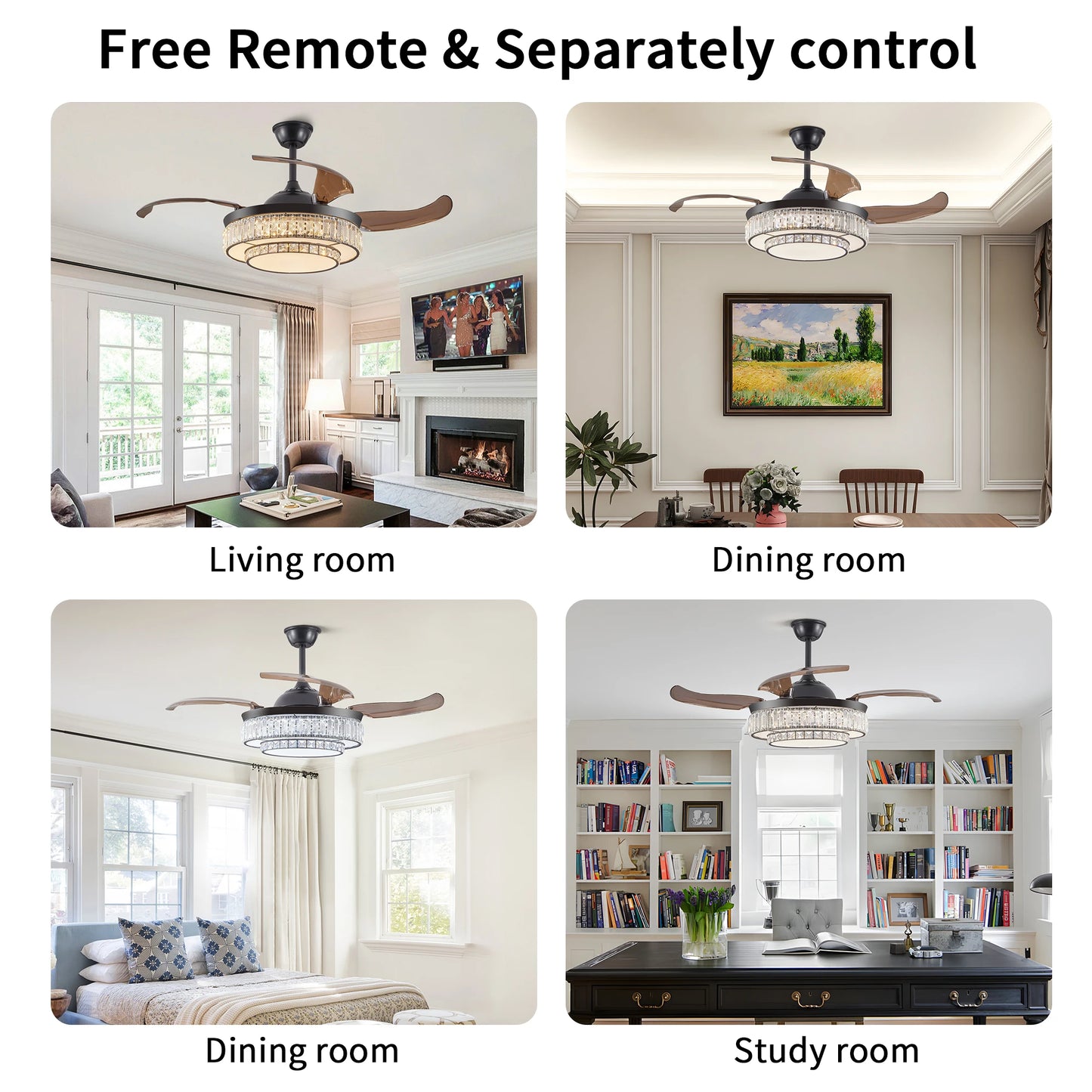 ARLGSITE Crystal LED Ceiling Fan Light With Remote Control Timer