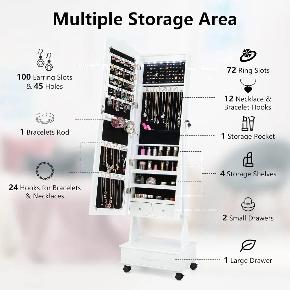 Mirror Jewelry Cabinet With Wheels And Locking Full Length Mirror