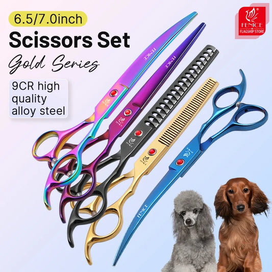 Fenice Rainbow Black Dog Grooming Scissors Shears Set