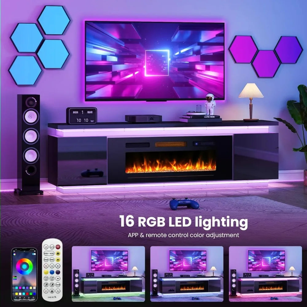 Angduo 85 Inch Fireplace TV Stand With 40 Inch Fireplace