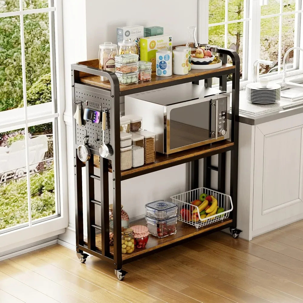 DAFIFY Kitchen Bakers Rack With Power Outlet And Pegboard