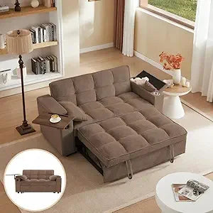 65 Inch Convertible Sleeper Sofa Bed with Chaise and USB Ports